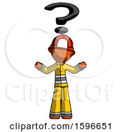 Poster, Art Print Of Orange Firefighter Fireman Man With Question Mark Above Head Confused