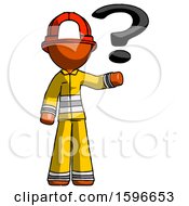 Poster, Art Print Of Orange Firefighter Fireman Man Holding Question Mark To Right