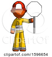 Poster, Art Print Of Orange Firefighter Fireman Man Holding Stop Sign