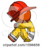 Poster, Art Print Of Orange Firefighter Fireman Man Sitting With Head Down Facing Sideways Left