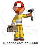 Poster, Art Print Of Orange Firefighter Fireman Man Holding Tools And Toolchest Ready To Work