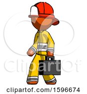 Orange Firefighter Fireman Man Walking With Briefcase To The Left
