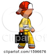 Orange Firefighter Fireman Man Walking With Briefcase To The Right
