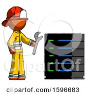 Poster, Art Print Of Orange Firefighter Fireman Man Server Administrator Doing Repairs