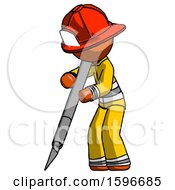 Poster, Art Print Of Orange Firefighter Fireman Man Cutting With Large Scalpel