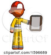 Orange Firefighter Fireman Man Showing Clipboard To Viewer