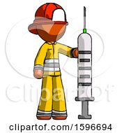 Orange Firefighter Fireman Man Holding Large Syringe