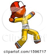 Poster, Art Print Of Orange Firefighter Fireman Man Running Away In Hysterical Panic Direction Right