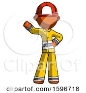 Orange Firefighter Fireman Man Waving Right Arm With Hand On Hip