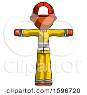 Poster, Art Print Of Orange Firefighter Fireman Man T-Pose Arms Up Standing