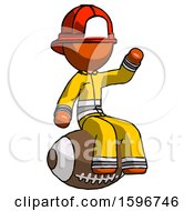 Poster, Art Print Of Orange Firefighter Fireman Man Sitting On Giant Football