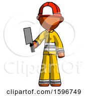 Poster, Art Print Of Orange Firefighter Fireman Man Holding Meat Cleaver