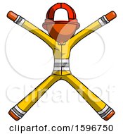 Poster, Art Print Of Orange Firefighter Fireman Man With Arms And Legs Stretched Out