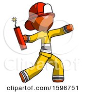 Orange Firefighter Fireman Man Throwing Dynamite