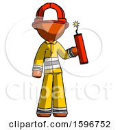 Orange Firefighter Fireman Man Holding Dynamite With Fuse Lit