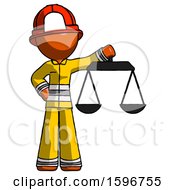 Poster, Art Print Of Orange Firefighter Fireman Man Holding Scales Of Justice