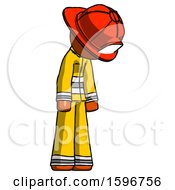 Poster, Art Print Of Orange Firefighter Fireman Man Depressed With Head Down Turned Right