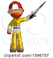 Poster, Art Print Of Orange Firefighter Fireman Man Holding Sword In The Air Victoriously