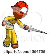 Poster, Art Print Of Orange Firefighter Fireman Man Sword Pose Stabbing Or Jabbing