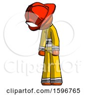 Poster, Art Print Of Orange Firefighter Fireman Man Depressed With Head Down Turned Left