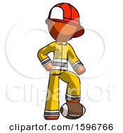 Poster, Art Print Of Orange Firefighter Fireman Man Standing With Foot On Football