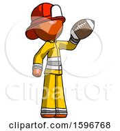 Poster, Art Print Of Orange Firefighter Fireman Man Holding Football Up