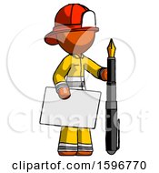 Poster, Art Print Of Orange Firefighter Fireman Man Holding Large Envelope And Calligraphy Pen