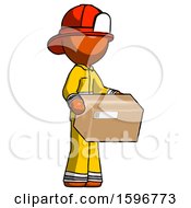 Poster, Art Print Of Orange Firefighter Fireman Man Holding Package To Send Or Recieve In Mail