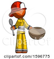 Poster, Art Print Of Orange Firefighter Fireman Man With Empty Bowl And Spoon Ready To Make Something
