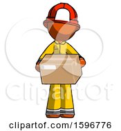 Poster, Art Print Of Orange Firefighter Fireman Man Holding Box Sent Or Arriving In Mail