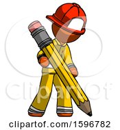 Poster, Art Print Of Orange Firefighter Fireman Man Writing With Large Pencil