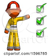Poster, Art Print Of Orange Firefighter Fireman Man Standing By List Of Checkmarks