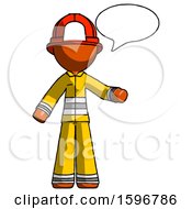 Poster, Art Print Of Orange Firefighter Fireman Man With Word Bubble Talking Chat Icon
