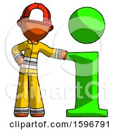 Poster, Art Print Of Orange Firefighter Fireman Man With Info Symbol Leaning Up Against It