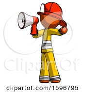 Poster, Art Print Of Orange Firefighter Fireman Man Shouting Into Megaphone Bullhorn Facing Left