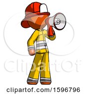 Poster, Art Print Of Orange Firefighter Fireman Man Shouting Into Megaphone Bullhorn Facing Right