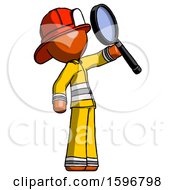 Poster, Art Print Of Orange Firefighter Fireman Man Inspecting With Large Magnifying Glass Facing Up