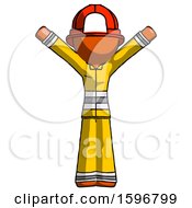 Poster, Art Print Of Orange Firefighter Fireman Man With Arms Out Joyfully