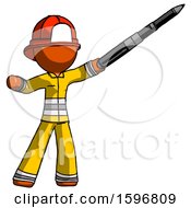 Orange Firefighter Fireman Man Demonstrating That Indeed The Pen Is Mightier
