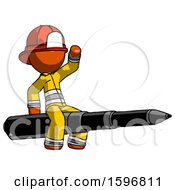 Poster, Art Print Of Orange Firefighter Fireman Man Riding A Pen Like A Giant Rocket
