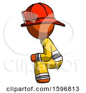 Poster, Art Print Of Orange Firefighter Fireman Man Squatting Facing Left