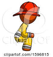 Poster, Art Print Of Orange Firefighter Fireman Man Squatting Facing Right