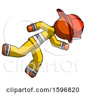 Orange Firefighter Fireman Man Running While Falling Down