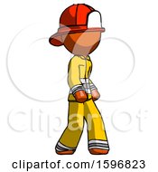Poster, Art Print Of Orange Firefighter Fireman Man Walking Turned Right Front View