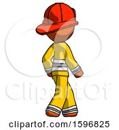 Poster, Art Print Of Orange Firefighter Fireman Man Walking Away Direction Right View