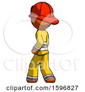 Poster, Art Print Of Orange Firefighter Fireman Man Walking Away Direction Left View