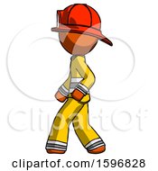Poster, Art Print Of Orange Firefighter Fireman Man Walking Left Side View