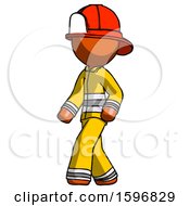 Poster, Art Print Of Orange Firefighter Fireman Man Man Walking Turned Left Front View