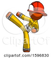 Poster, Art Print Of Orange Firefighter Fireman Man Ninja Kick Left