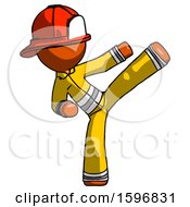 Poster, Art Print Of Orange Firefighter Fireman Man Ninja Kick Right